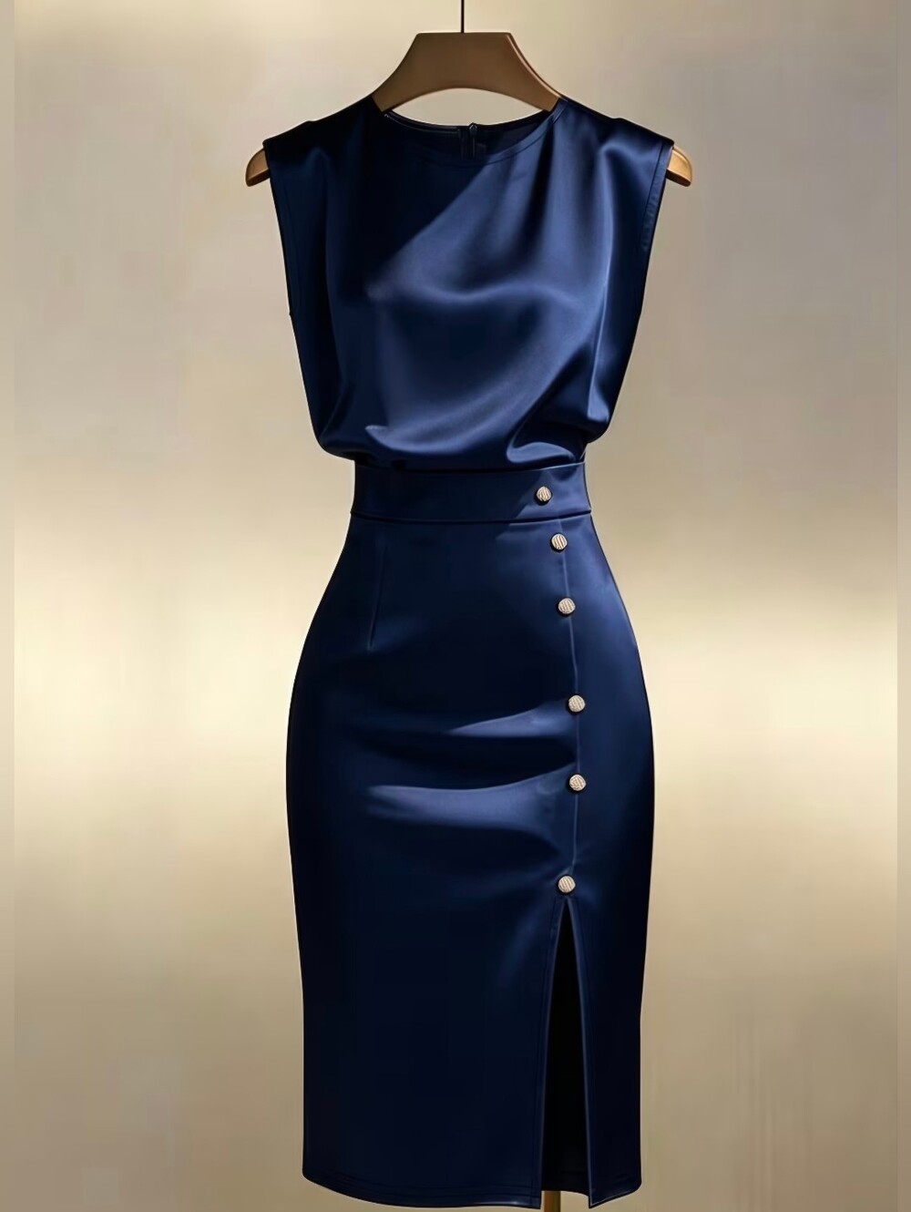 Light Luxury Round Neck Sleeveless Dress, Draped Sleeveless Dress, Easy Dress